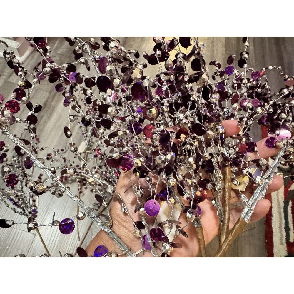 Beaded wire Christmas Tree Picks, purple silver Lot Of 18 Christmas.